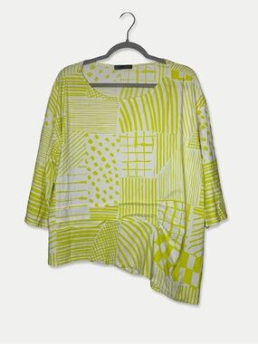 Chalet et Ceci XL Chartreuse Geometric Asymmetrical Stretch Top Made in USA